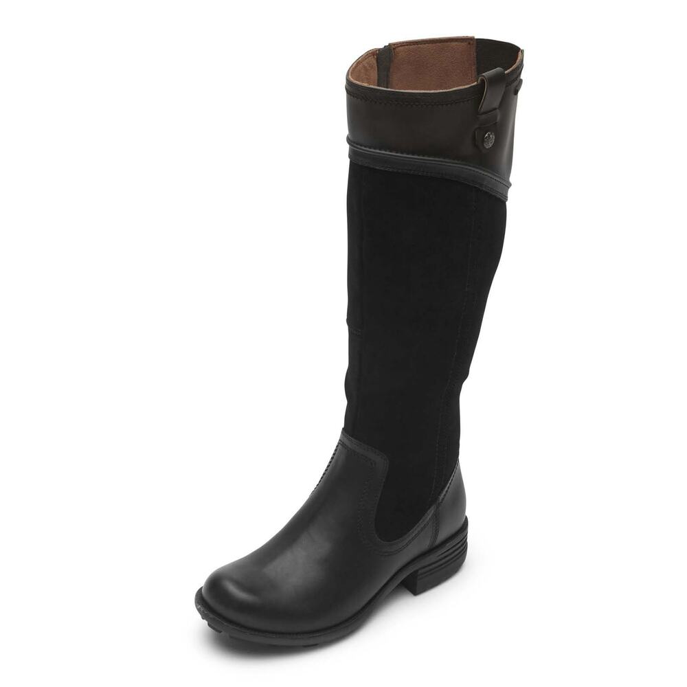 COBB HILL WOMEN'S BRUNSWICK TALL, EXTENDED CALF, BLACK LEATHER/SUEDE , 9.5 M